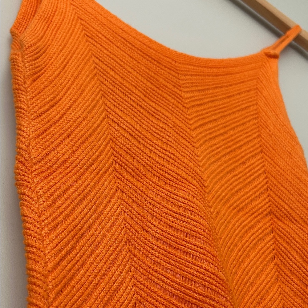 Handmade Y2K Orange Chevron Knit Tank Top Handkerchief Hem Spaghetti Strap XS S - Picture 5 of 8